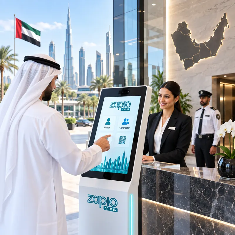 Emirati visitor using the visitor kiosk in Arabic
