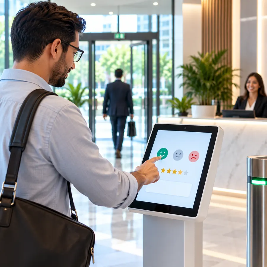 Visitor using a Zapio VMS kiosk