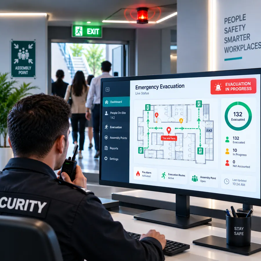 Emergency evacuation dashboard with live headcount