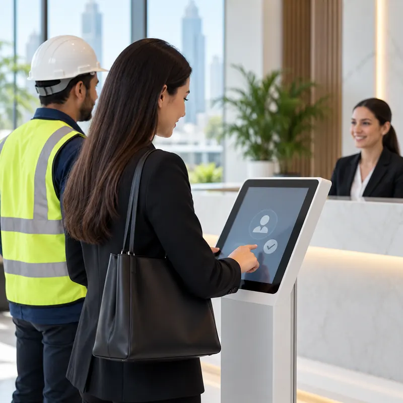 Contractor checking in at an industrial site reception