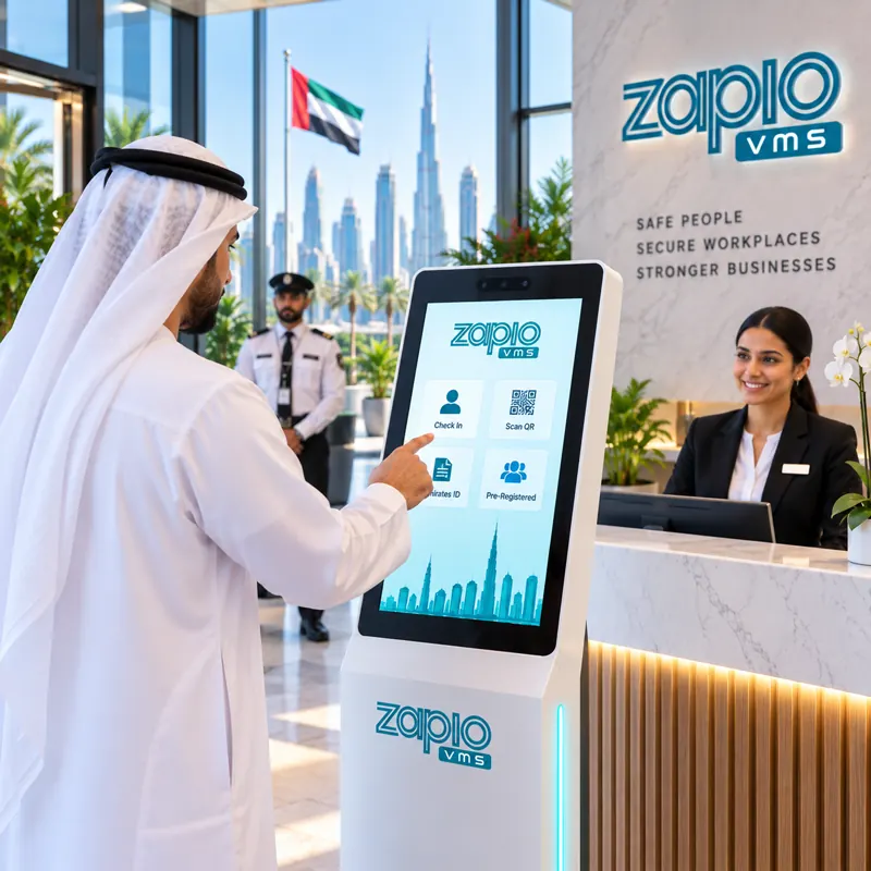 Visitor using a self-service tablet kiosk