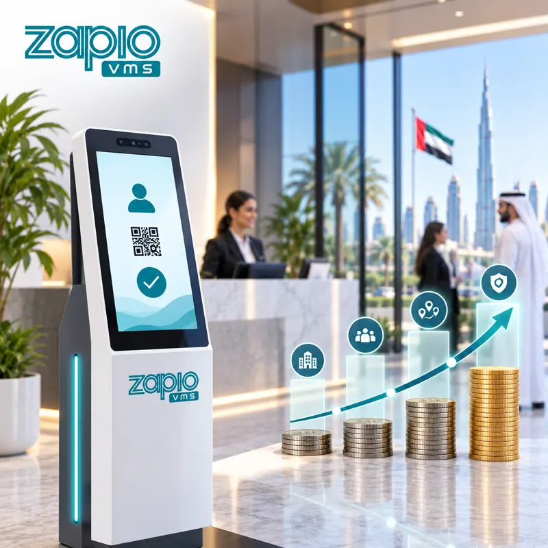QR code check-in kiosk in a UAE office lobby