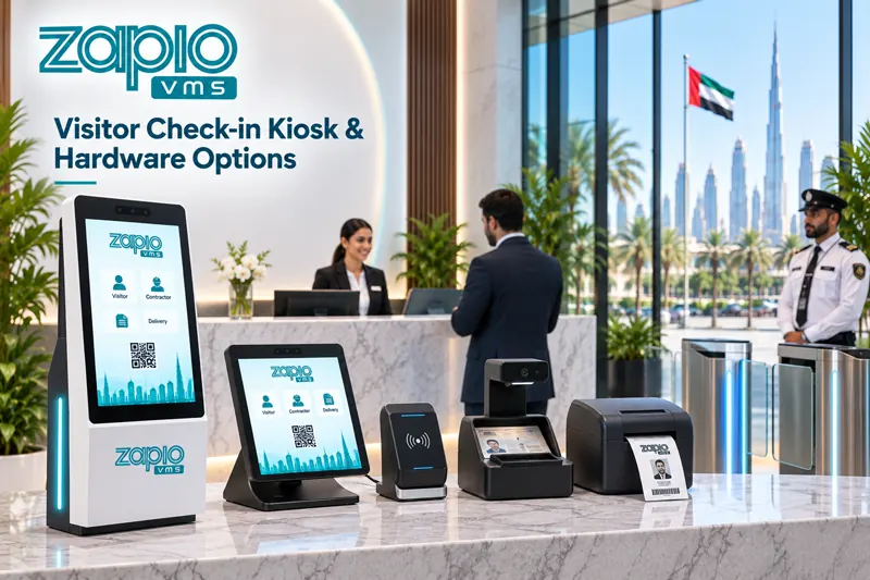Visitor kiosk and badge printer at a UAE reception